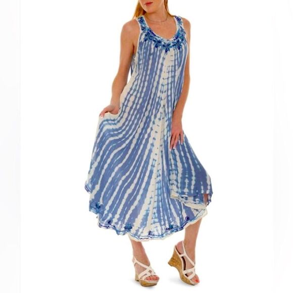 SHORELINE Summer Shift Dress Women Multiple Sizes Blue Tie-Dye Sleeveless NEW - Picture 4 of 12